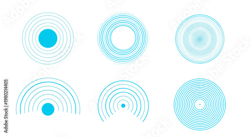Sequence of blue concentric circles and ripples abstract design.