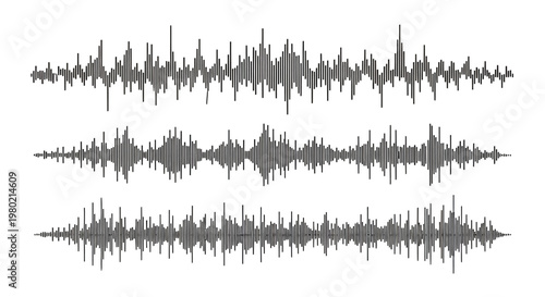 Three Horizontal Audio Waveforms on Light Gray Background.
