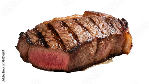 Foto Isolated juicy grilled beef steak with perfect grill marks, medium-rare doneness