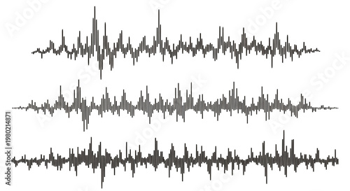 Three Horizontal Audio Waveforms in a Monochrome Abstract Graphic Display.