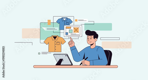 Designer working on online clothing store, digital fashion design, e-commerce concept