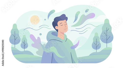 Deep Breathing Exercise for Stress Management Flat Illustration