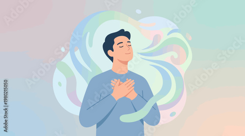 Calm Person Practicing Breathing for Stress Relief Illustration