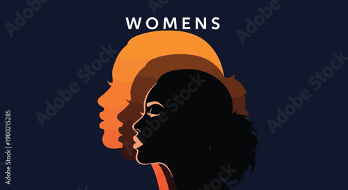 A stylized graphic depicts overlapping profiles of women representing diversity and empowerment