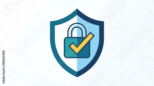 Secure padlock with checkmark on shield icon representing data protection and cybersecurity