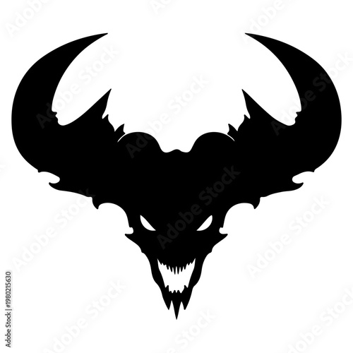 Black Silhouette of a Demonic Creatures Head with Horns.