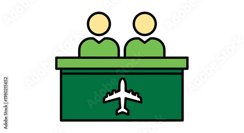 Airport Check-in Counter with Two People and Airplane Symbol