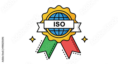 Global Quality Management System Certification Badge Icon Representing International Standards and Assurance for Business Excellence and Process Compliance