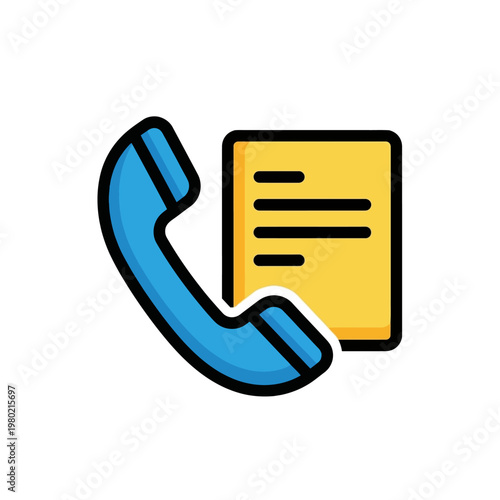 Illustration of a blue telephone receiver next to a yellow document with lines of text