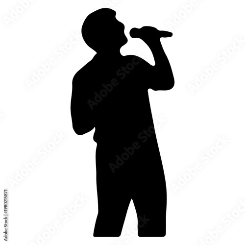 Silhouette of a Singer Performing with a Microphone.