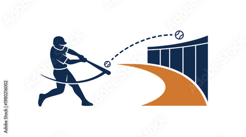 Baseball Player Hitting A Ball Towards Stadium