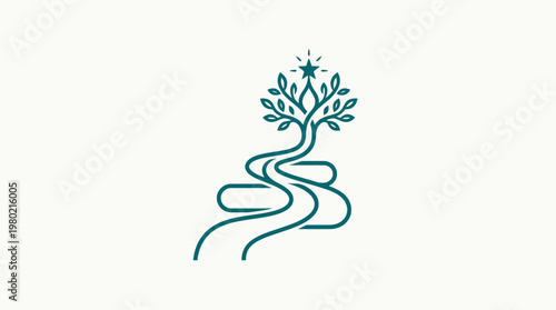 Abstract Tree with River Flowing Towards a Guiding Star