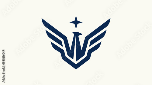 Abstract Geometric Eagle Logo in Blue on Cream Background