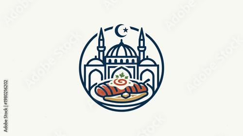Middle Eastern Food Logo with Mosque and Plate