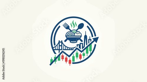 Restaurant Industry Growth Logo with City Skyline