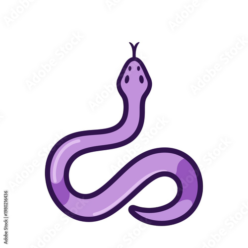 Purple snake cartoon icon with coiled body and visible tongue. Ideal for whimsical animal-themed designs, educational content, and playful graphics