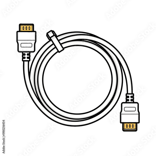 Coiled digital video and audio signal transmission cable icon for modern electronic device connectivity solutions
