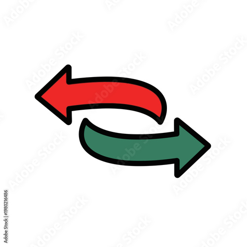 Two arrows, one red and one green, point in opposite directions, symbolizing exchange or reciprocity