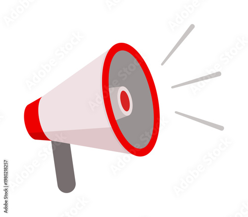 White and Red Megaphone Broadcasting Loud Sound Waves for Important Public Announcements and Communication