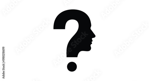 A striking black silhouette depicts a human profile seamlessly integrated with a question mark