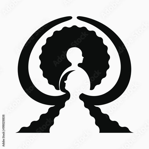 A black and white silhouette of a person with an afro