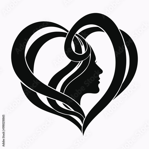 A black and white image of a heart with two faces