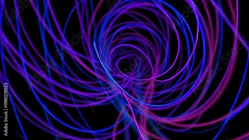 Vibrant abstract background featuring dynamic neon blue and magenta light trails against a stark black backdrop perfect for modern tech music or futuristic design projects