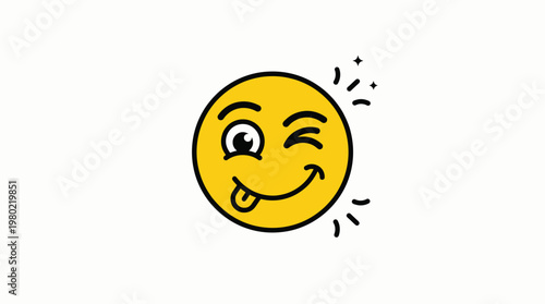 Winking Smiling Yellow Face Emoji Icon.