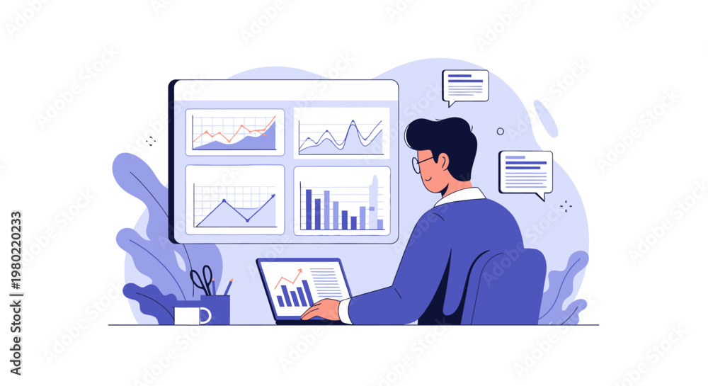 Fototapeta premium Businessman analyzing data on computer screen.