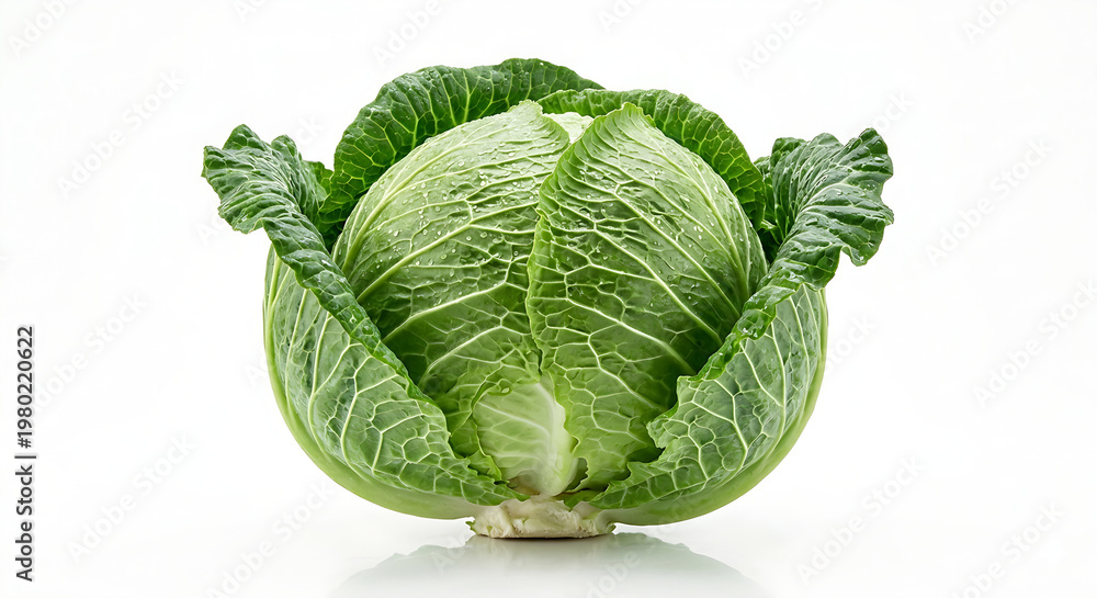 Obraz premium Fresh green cabbage with water drops