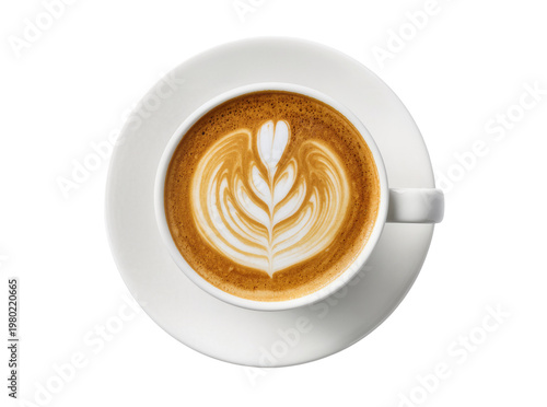 Obraz na płótnie Isolated top view of a delicious cup of fresh latte coffee with beautiful heart