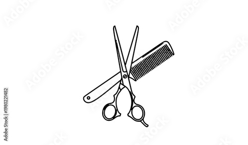 Minimalist barber comb and scissors vector icon with retro style for hairdresser branding