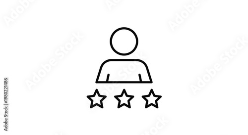 A minimalist line drawing depicts a person icon with three stars below symbolizing ratings or reviews