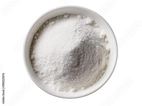 Cuadro en lienzo Isolated white bowl full of fine white powdery ingredient such as flour, starch,