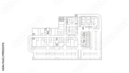 Architectural floor plan blueprint of a modern building interior layout