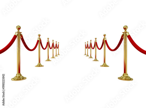 Quadro su tela Isolated golden stanchions with red velvet ropes for luxury event or VIP entranc