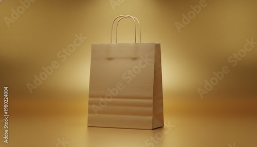 Gold Paper Shopping Bag Mockup on Golden Background