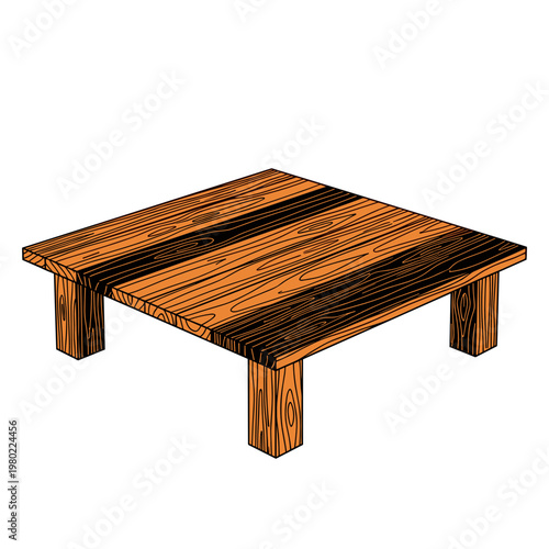 Wooden Table Minimal Line Art Rustic Furniture Interior Vector