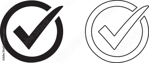 Check mark icons in circle isolated on white background