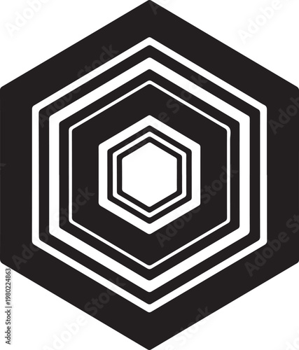 Geometric hexagon shape with white lines on gray background  abstract design element