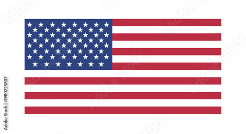 American flag with stars and stripes isolated on white background.