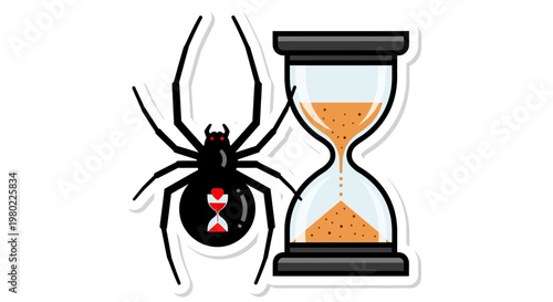 Black widow spider icon with hourglass symbol vector illustration.