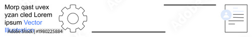 Process automation, workflow management, system optimization, data processing, document management, business solutions. Gear icon connected to a document. Process automation and workflow management