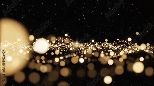 Golden Bokeh Shimmering Particles Background on Black