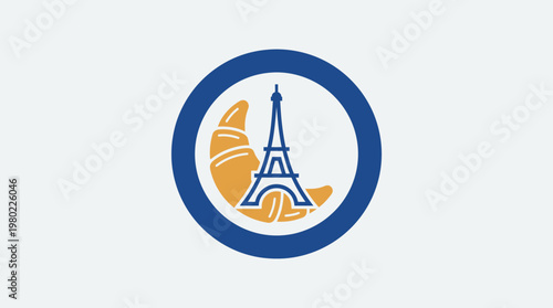Parisian Logo Featuring Eiffel Tower and Croissant