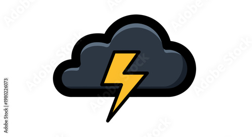 Stylized Cartoon Thunderstorm Cloud Icon with Lightning Bolt.