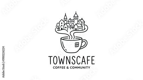 Townscape Coffee Shop Logo in Monoline Style