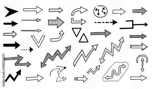 A collection of various black and white arrow icons and symbols