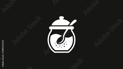 Minimalist White Sugar Bowl Icon on Black Background