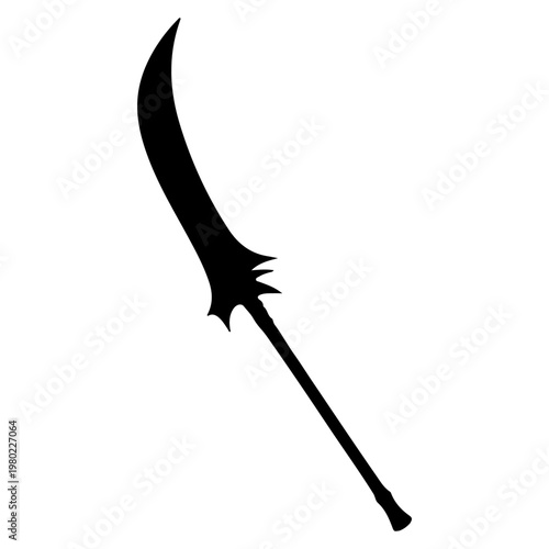 Silhouette of a Curved Blade Weapon on a White Background.
